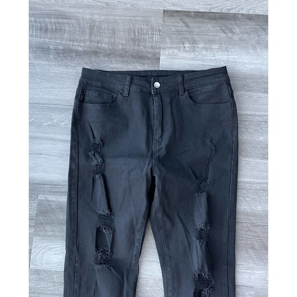SHEIN Black Distressed Skinny Jeans L High Rise A8 - Picture 3 of 4